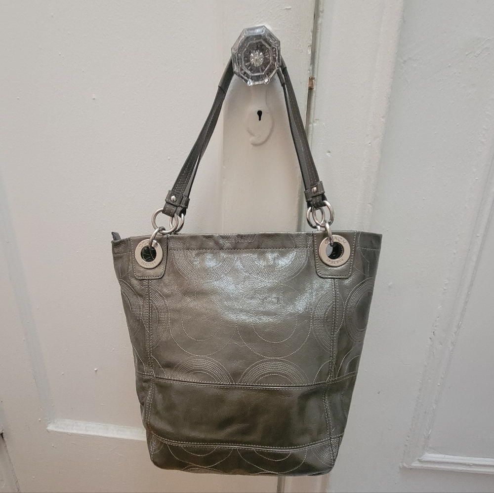 Vintage Y2K Coach Alex Patent Leather Op Art Shoulder Handbag Tote (Style 14265) - Picture 2 of 7